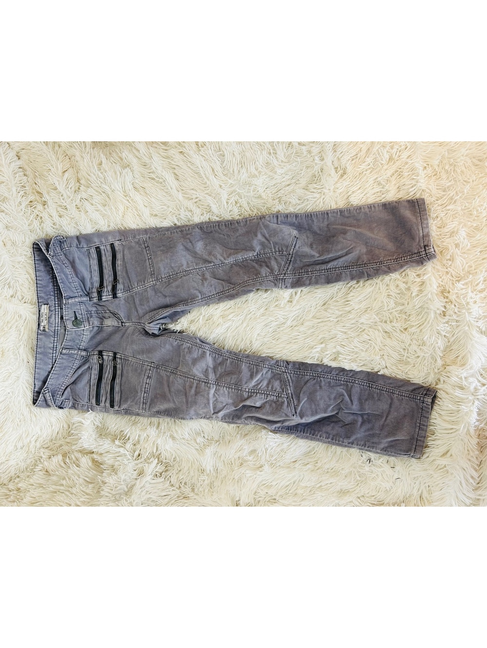 Free People Women's Gray Corduroy Pants Size 4 moto zipper pockets - Picture 3 of 6
